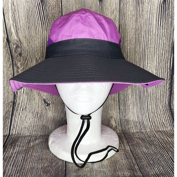 Sun Shade Wide Brim Women's OS Purple Gray Adjustable Ponytail Hole Bucket Hat - Picture 2 of 7